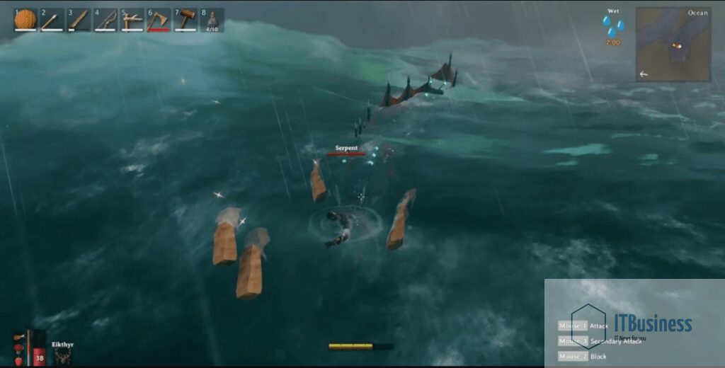 Игрок убит Морским Змеем в Вальхейме.