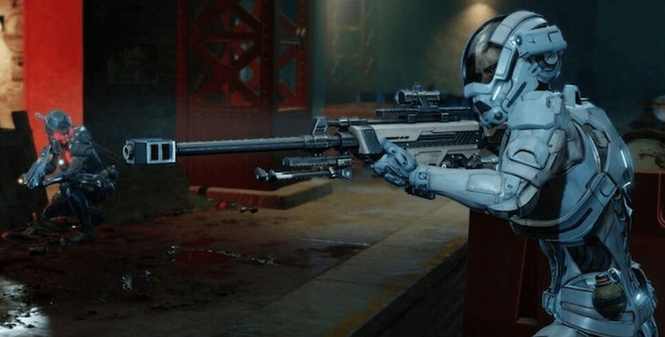 Mass Effect: Андромеда Райдер со снайперской винтовкой выходит из укрытия